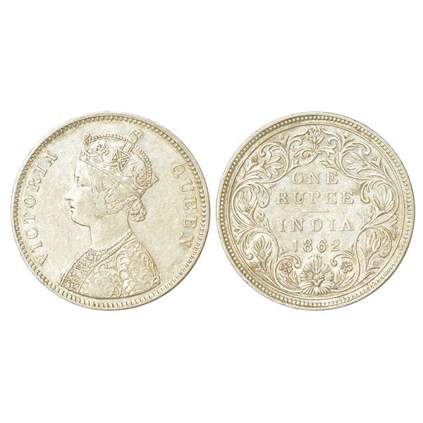 British India: Victoria Queen, silver rupee, 1862, Bombay mint, A/II/0/6, without bottom stoke of nu
