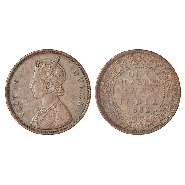 British India: Victoria Queen, copper ¼ anna, 1862, Bombay mint, A/I/dot, PR 603; GK 398, 6.42g.