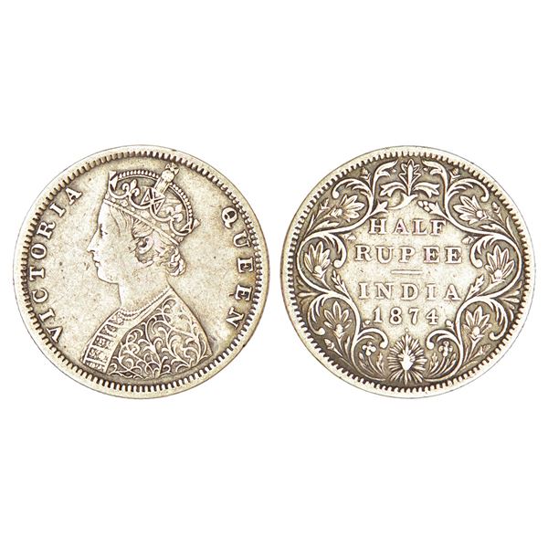 British India: Victoria Queen, silver ½ rupee, 1874, Bombay mint, B2/II/dot, PR 285; GK 600, 5.70g.