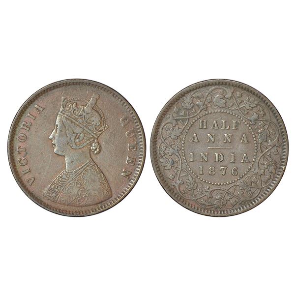 British India: Victoria Queen, copper ½ anna, 1876, Calcutta mint, B/II, PR 584; GK 819, 12.84g.