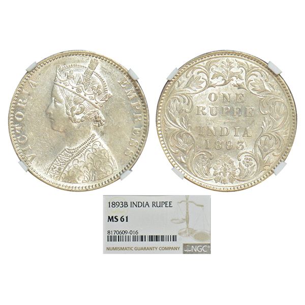British India: Victoria Empress, silver rupee, 1893, Bombay mint, C2/I/'B' incused, PR 182; GK 578-5
