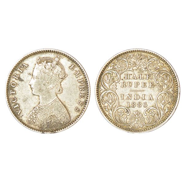 British India: Victoria Empress, silver ½ rupee, 1886, Calcutta mint, A/I/'C' incused, PR 270, GK 63