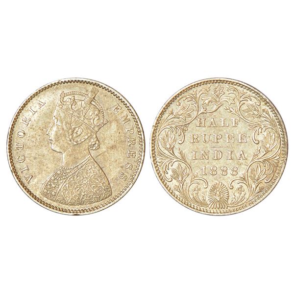 British India: Victoria Empress, silver ½ rupee, 1888, Bombay mint, A/II/'B' raised, PR 298; GK 639-
