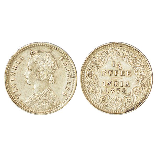 British India: Victoria Empress, silver ¼ rupee, 1878, Calcutta mint, C/II, no mint mark, PR 383; GK