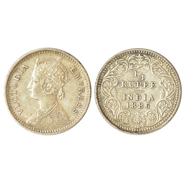 British India: Victoria Empress, silver ¼ rupee, 1886, Calcutta mint, C/II/'C' incused, PR 391; GK 7