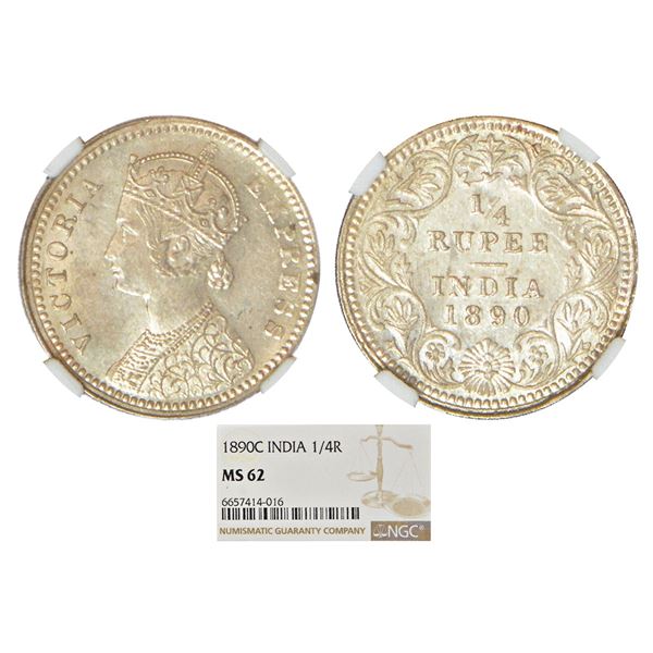 British India: Victoria Empress, silver ¼ rupee, 1890, Calcutta mint, C/II/'C' incused, PR 395; GK 7
