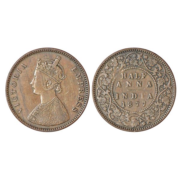 British India: Victoria Empress, copper ½ anna, 1877, Bombay mint, bust 'B', PR 586; GK 820, 12.92g.