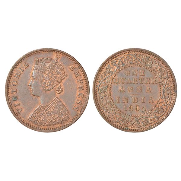 British India: Victoria Empress, copper ¼ anna, 1884, Bombay mint, B/I/no mint mark, PR 640; GK 838,