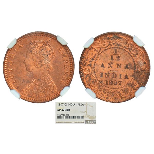 British India: Victoria Empress, copper 1/12 anna, 1897, Calcutta mint, no mint mark, PR 802; GK 918
