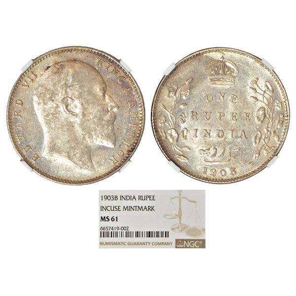 British India: Edward VII, silver rupee, 1903, Calcutta mint, no mint mark, PR 189; GK 924.