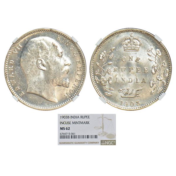 British India: Edward VII, silver rupee, 1903, Bombay mint, 'B' incused and dot, PR 199; GK 926.