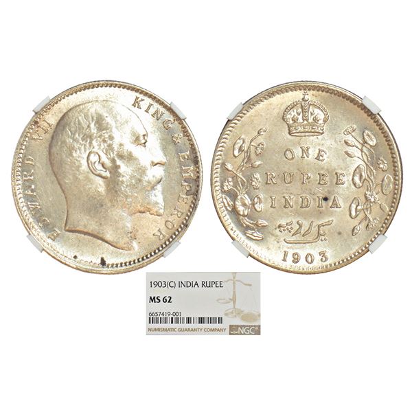 British India: Edward VII, silver rupee, 1903, Bombay mint, 'B' incused and dot, PR 199; GK 926.