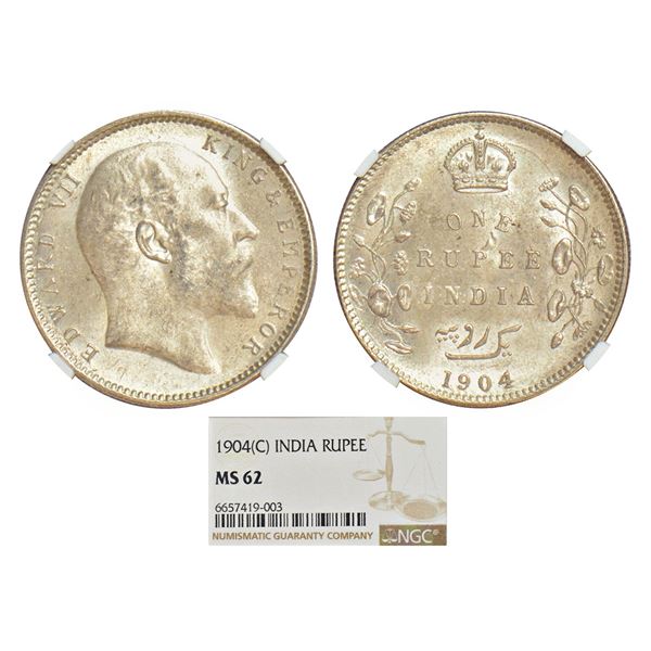 British India: Edward VII, silver rupee, 1904, Calcutta mint, no mint mark, PR 190; GK 930.