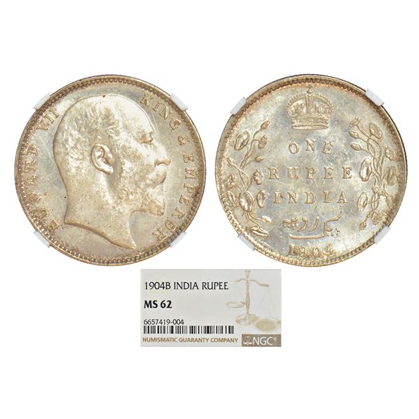 British India: Edward VII, silver rupee, 1904, Bombay mint, 'B' incused and dot, PR 200; GK 932-933.