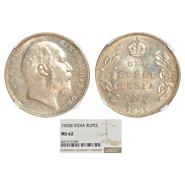 British India: Edward VII, silver rupee, 1905, Bombay mint, 'B' incused and dot, PR 201; GK 935-936.