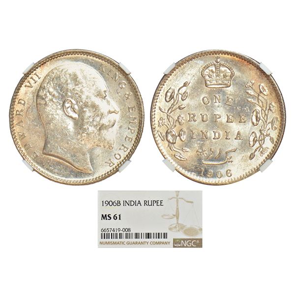 British India: Edward VII, silver rupee, 1906, Bombay mint, 'B' incused and dot, PR 202; GK 940.