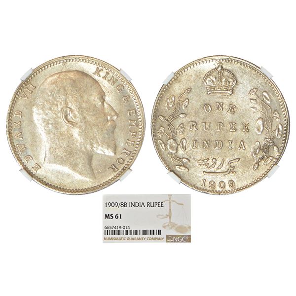 British India: Edward VII, silver rupee, 1909, Bombay mint, 'B' incused and dot, numeral 9 struck on