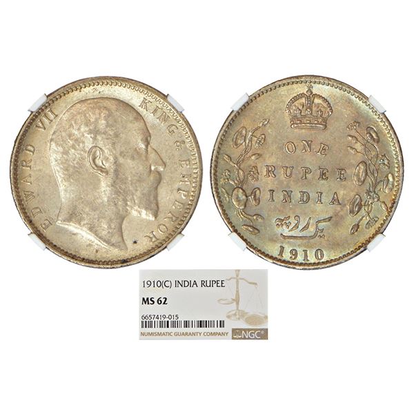 British India: Edward VII, silver rupee, 1910, Calcutta mint, no mint mark, PR 196; GK 954-955.