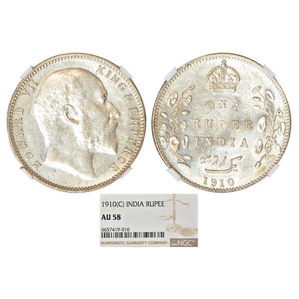 British India: Edward VII, silver rupee, 1910, Bombay mint, dot, PR 206; GK 959.