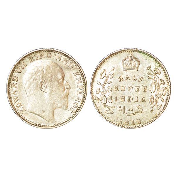 British India: Edward VII, silver ½ rupee, 1910, Calcutta mint, no mint mark, PR 314; GK 971, 5.82g.