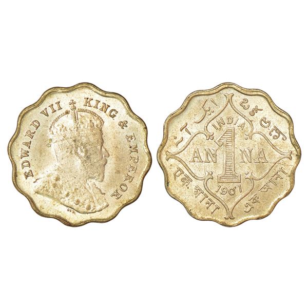 British India: Edward VII, cupro-nickel 1 anna, 1907, Bombay mint, 'B' incused, PR 926; GK 990, 3.86