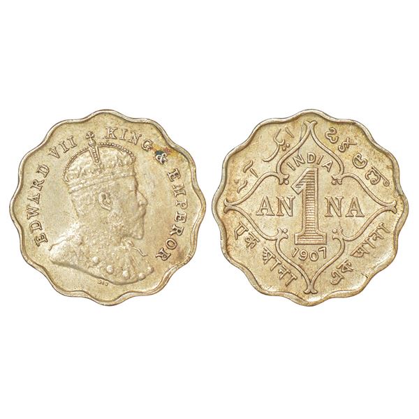 British India: Edward VII, cupro-nickel 1 anna, 1907, Bombay mint, 'B' incused, PR 926; GK 990, 3.90