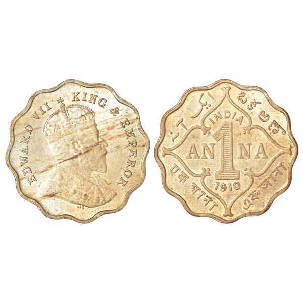 British India: Edward VII, cupro-nickel 1 anna, 1910, Bombay mint, 'B' incused, PR 929; GK 993, 3.91