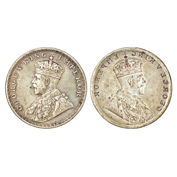 British India: George V, silver rupee, ND (1911-1922 AD), obverse part brockage (Lakhi) on reverse,