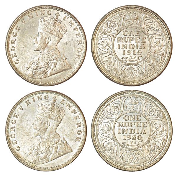 British India: George V, silver rupee (2), 1919 and 1920, Calcutta mint, no dot, PR 215-216; GK 1039
