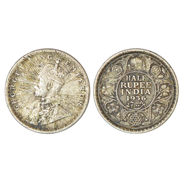 British India: George V, silver ½ rupee, 1936, Calcutta mint, no dot, PR 335; GK 1075, sunburst erro