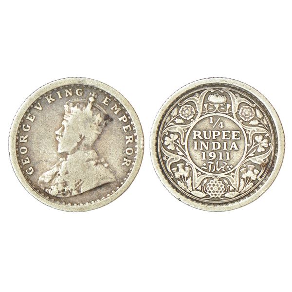British India: George V, silver ¼ rupee, 1911, Calcutta mint, no dot, pig type, PR 440; GK 1080, 2.8