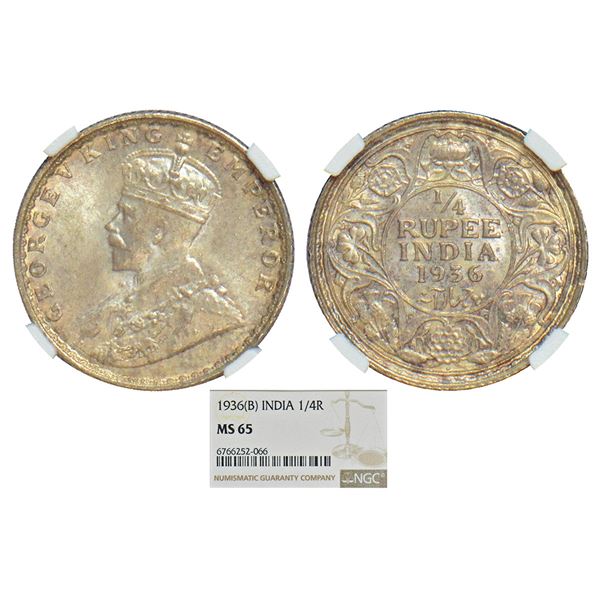 British India: George V, silver ¼ rupee, 1936, Bombay mint, dot, PR 460; GK 1100.