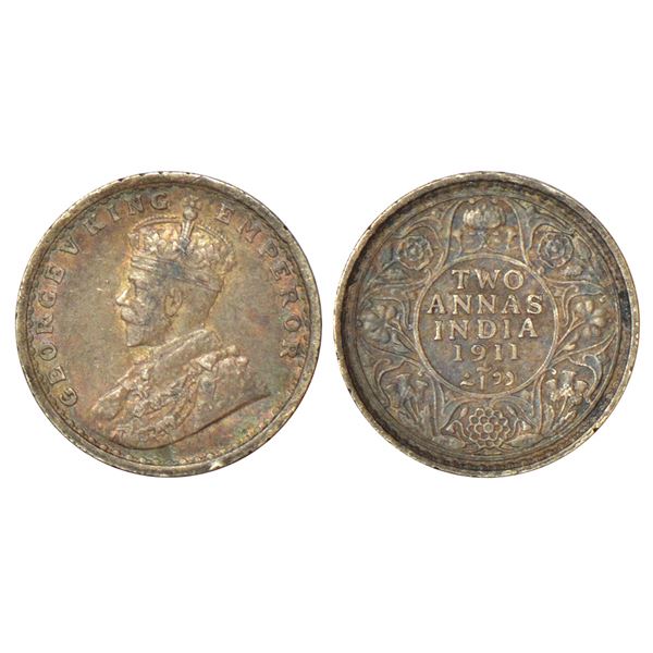 British India: George V, silver 2 annas, 1911, Calcutta mint, no dot, pig type, PR 564; GK 1107, 1.4