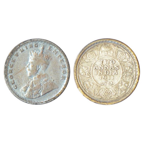 British India: George V, silver 2 annas, 1911, Calcutta mint, no dot, pig type, PR 564; GK 1107, 1.4