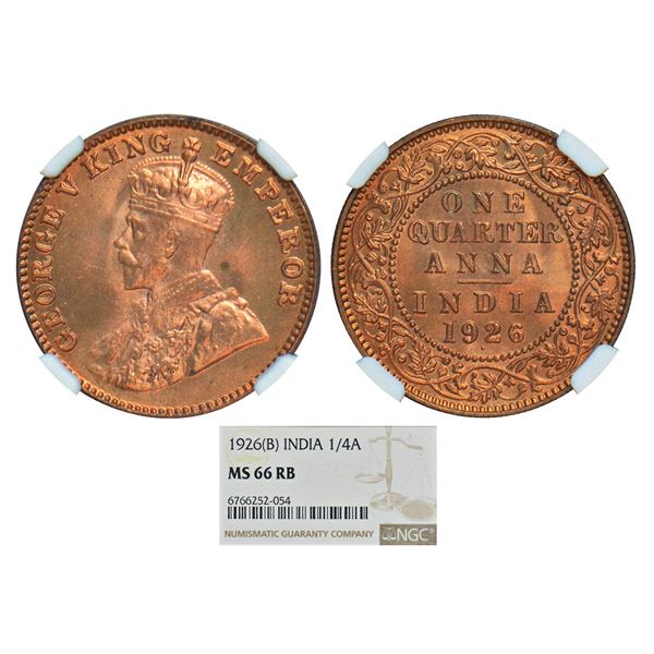 British India: George V, copper ¼ anna, 1926, Bombay mint, dot, PR 679; GK 1183.