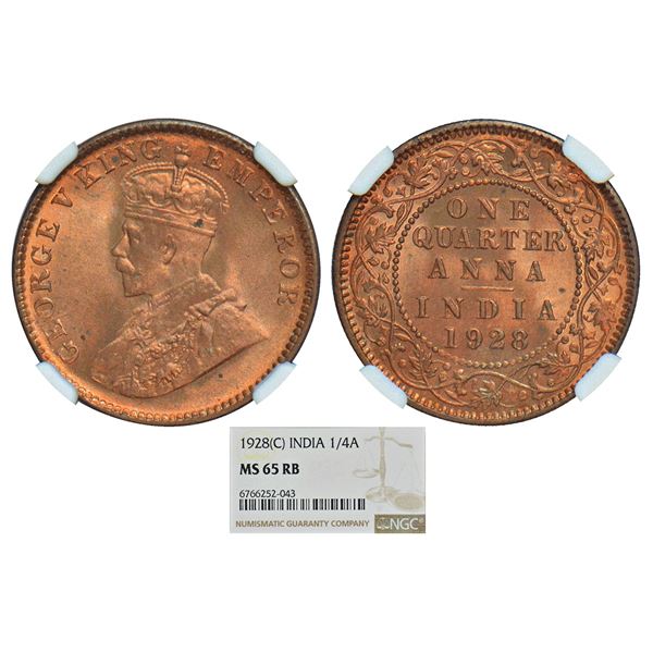 British India: George V, copper ¼ anna, 1928, Calcutta mint, no dot, PR 669; GK 1188.