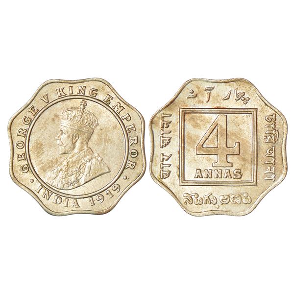 British India: George V, cupro-nickel 4 annas, 1919, Bombay mint, dot, PR 877; GK 1102.