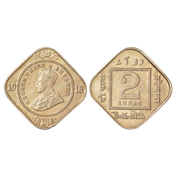 British India: George V, cupro-nickel 2 annas, 1918, Calcutta mint, no dot, PR 880; GK 1118, 5.78g.