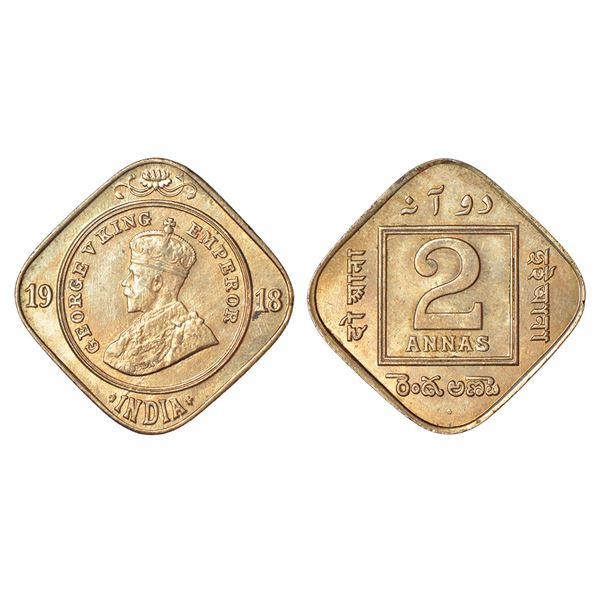 British India: George V, cupro-nickel 2 annas, 1918, Bombay mint, dot, PR 894; GK 1119, 5.86g.