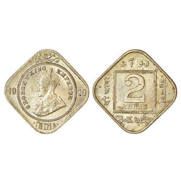 British India: George V, cupro-nickel 2 annas, 1929, Calcutta mint, no dot, PR 889; GK 1134, 5.87g.