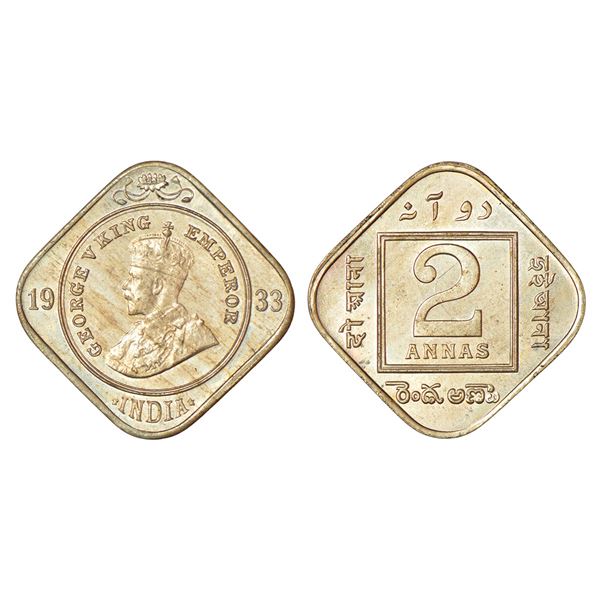 British India: George V, cupro-nickel 2 annas, 1933, Calcutta mint, no dot, PR 891; GK 1136, 5.81g.