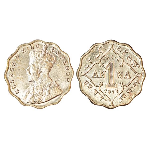 British India: George V, cupro-nickel 1 anna, 1913, Bombay mint, no dot, PR 943; GK 1143, 3.89g.