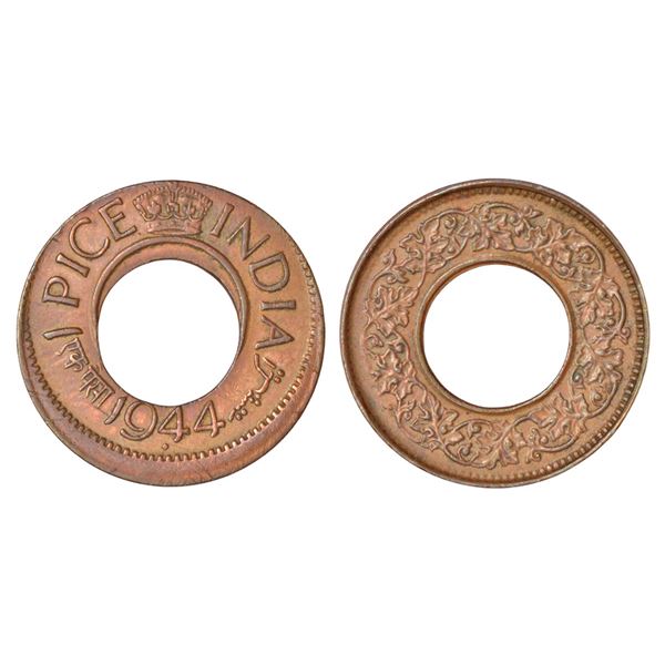 British India: George VI, bronze pice, error, 1944, Bombay mint, diamond, GK 1436, 1.93g.