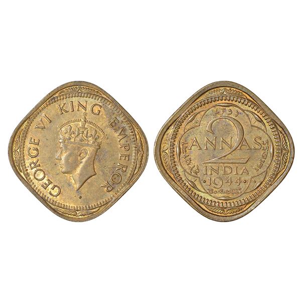 British India: George VI, nickel brass 2 annas, 1944 (small 4), Bombay mint, head type II, PR 920; G