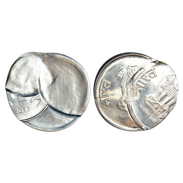 Republic of India: 2017, error, ferratic stainless steel 2 rupees, Calcutta mint, off-centre and mul
