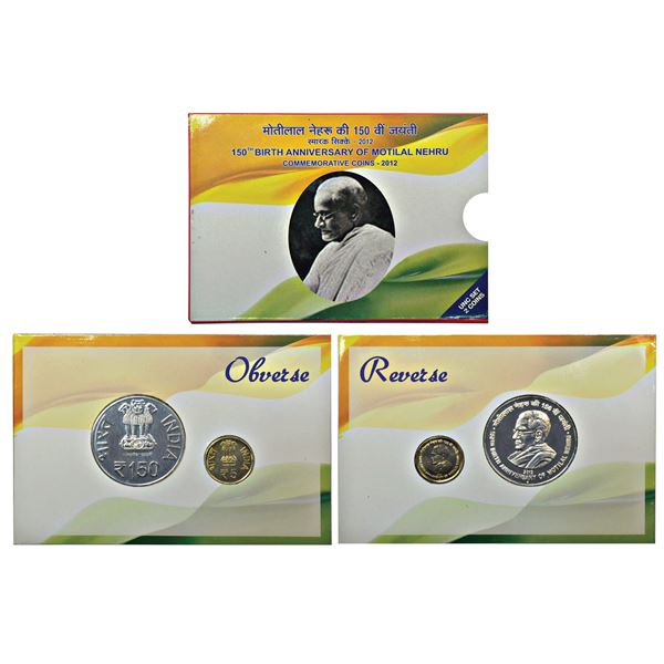 Republic of India: 2012, 150th Birth Anniversary of Motilal Nehru, UNC set of 2 coins, 150 rupees an