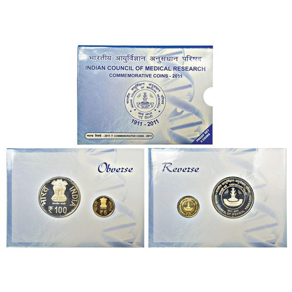 Republic of India: 2011, 100 Years of Indian Council of Medical Research, Proof set of 2 coins, 100