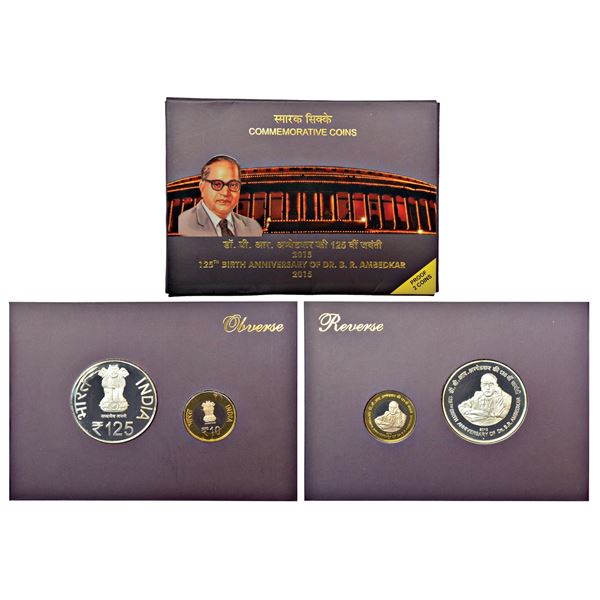 Republic of India: 2015, 125th Birth Anniversary of Dr. B.R. Ambedkar, Proof set of 2 coins, 125 rup