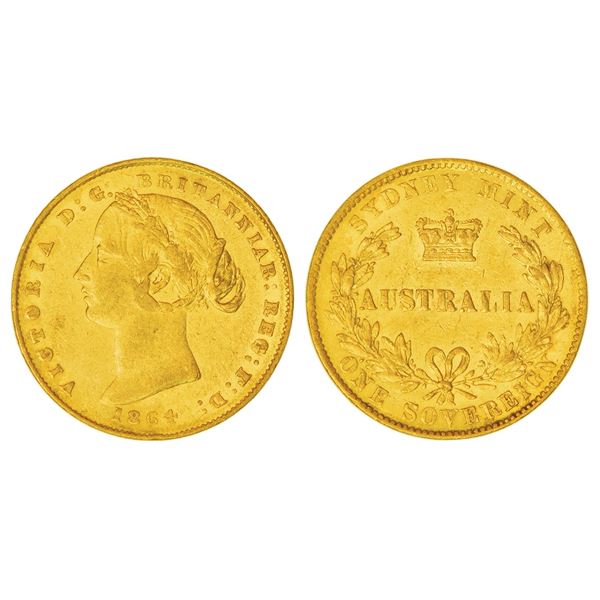 Foreign: Australia, Victoria (1837-1901 AD), gold sovereign, Sydney mint, 1864, KM 4, 7.97g. Obv: La