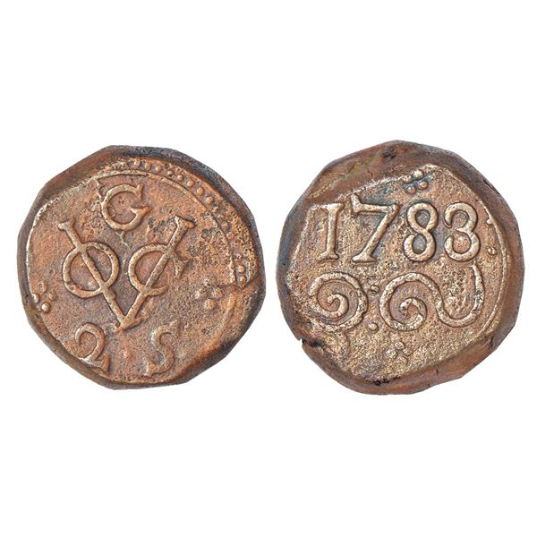 Foreign: Ceylon, Dutch Occupation (1640-1802 AD), copper 2 stuiver, Galle mint, AD 1783, KM 30, 28.8